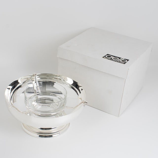 Art Deco Silver Plate and Crystal Caviar Bowl Dish Server by Gelb, Paris in Box For Sale - Image 3 of 11