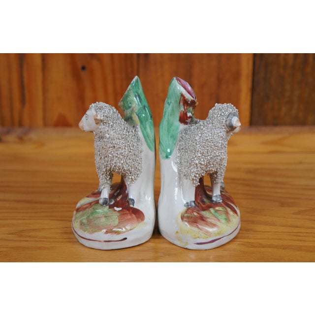 Antique Pair of Staffordshire Porcelain Confetti Sheep Ram Ewe Bud Spill Vases For Sale - Image 6 of 12