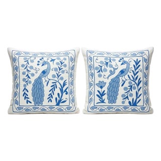 18"x19" Set of 2 Silk embroidery Cushion Cover. Pair Lace Pillow. Bird Patterned For Sale