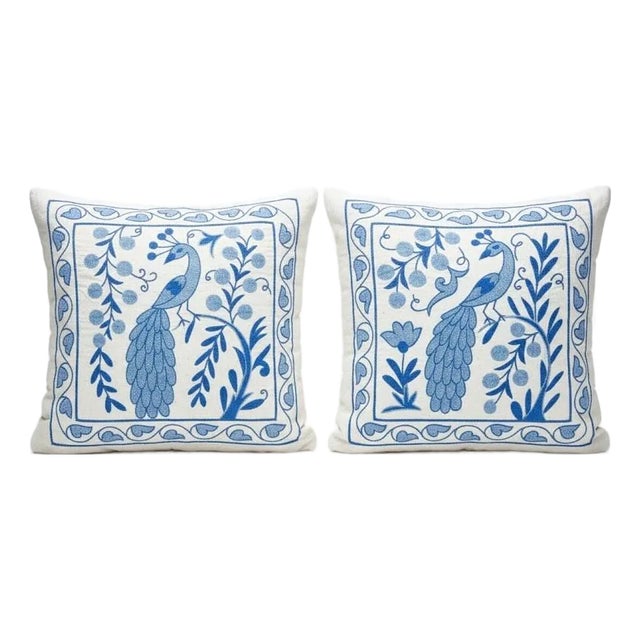 18"x19" Set of 2 Silk embroidery Cushion Cover. Pair Lace Pillow. Bird Patterned For Sale