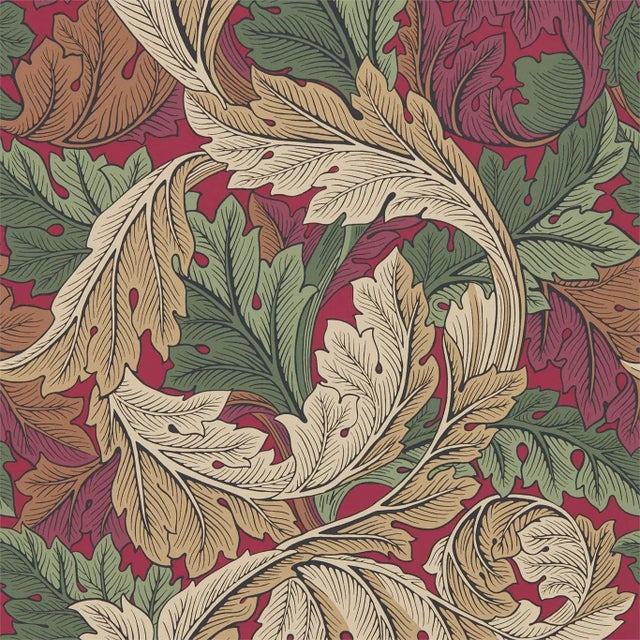 Morris & Co Acanthus Wallpaper in Madder/Thyme For Sale
