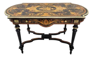 Antique Boulle Style Inlaid Brass Ormolu Mount Ebony Writing Table Desk