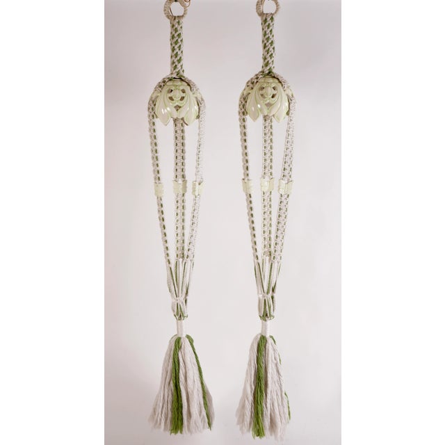 1970s Hanging Macrame Lamp With Planter Decorated With Butterflies Set of 2 For Sale - Image 9 of 13