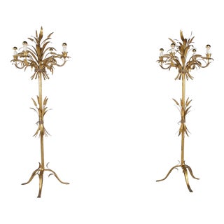 Italian Sheaf of Wheat Floor Lamps in Gold-Plated Metal, 1970s, Set of 2 For Sale
