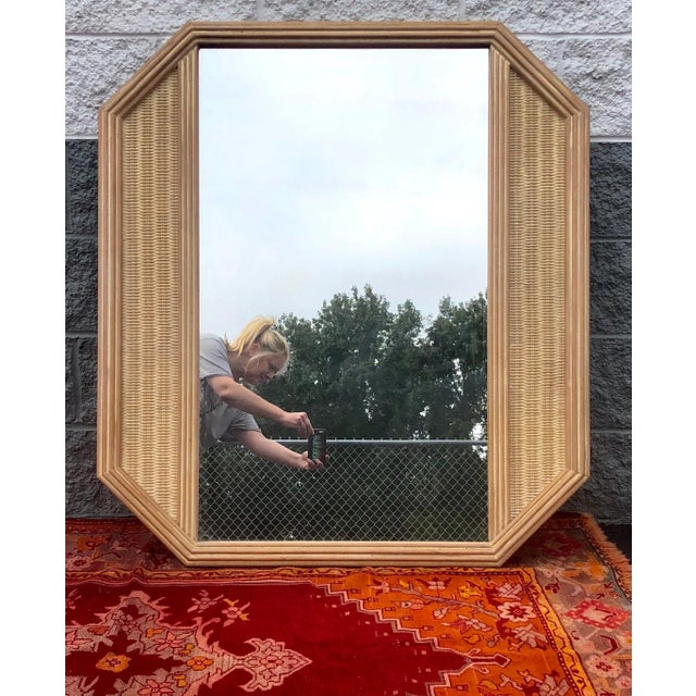 Large Geometric Octagonal Natural Woven Wicker Mirror For Sale - Image 10 of 11