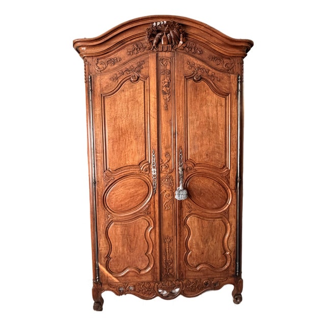 Magnificent 18th-Century French Provincial Carved Walnut Armoire — The Fox and the Stork From the Private Collection of Pierre Moulin For Sale