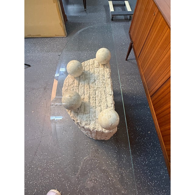 Stone 1990’s Postmodern Tessellated Stone and Glass Top Console Table For Sale - Image 7 of 9