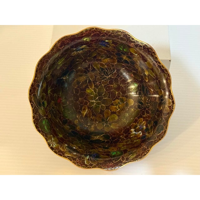 Mid 20th Century Japanese Cloisonné Enamel Bowl, Showa Period, Hand-Wired Floral Interior 5” Diameter For Sale - Image 5 of 11
