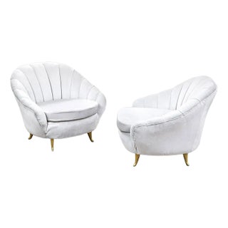 White Fabric Lounge Chairs from Isa Bergamo, 1950s, Set of 2 For Sale