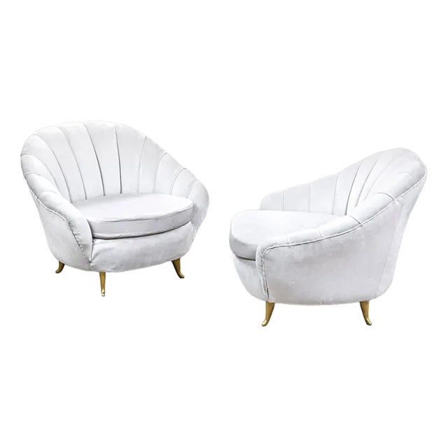 White Fabric Lounge Chairs from Isa Bergamo, 1950s, Set of 2 For Sale