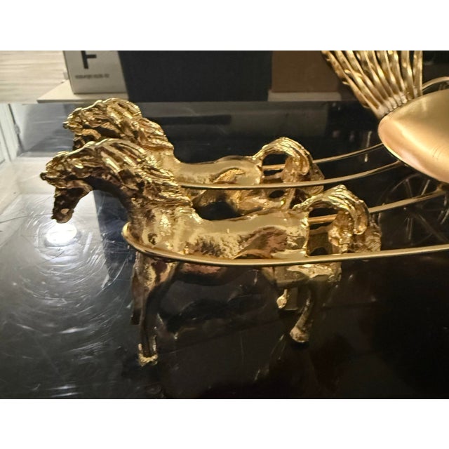 Vintage Neoclassical Gold Plated Fantasy Horse Carriage Candy Dish 1950s 15in Excellent condition lightly used No glass...
