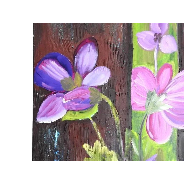 Contemporary Textured Floral Still Life Oil Painting Signed Vera For Sale - Image 4 of 9