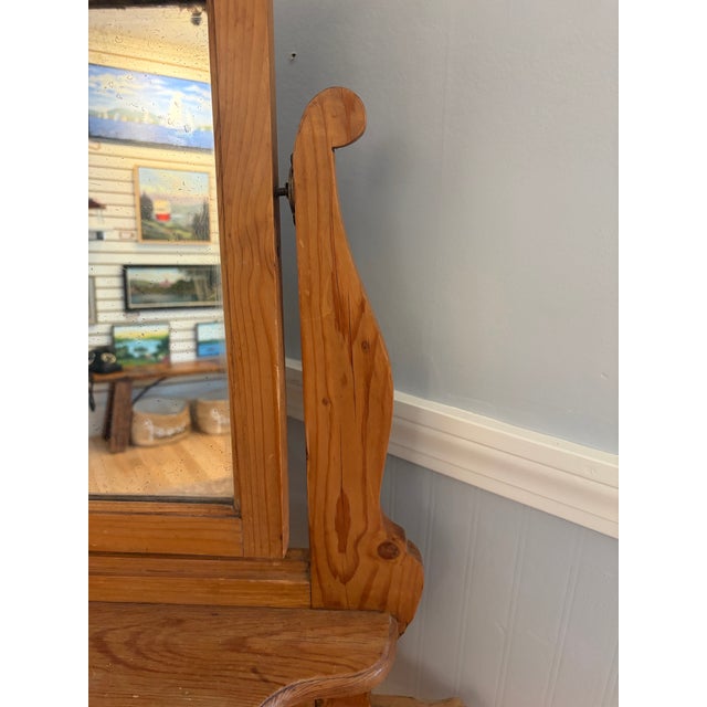 Wood Antique Scrubbed Pine Dressing Table W/ Mirror For Sale - Image 7 of 10