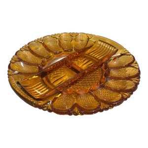 Vintage l.e. Smith Amber Glass Deviled Egg Serving Plate