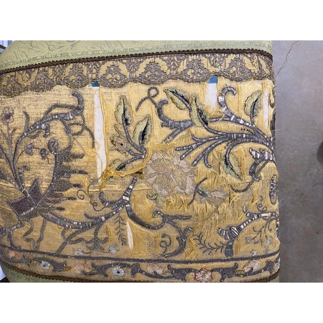 Mid 20th Century Pair of Slipper Chairs With Antique Embroidered Textiles For Sale - Image 4 of 12