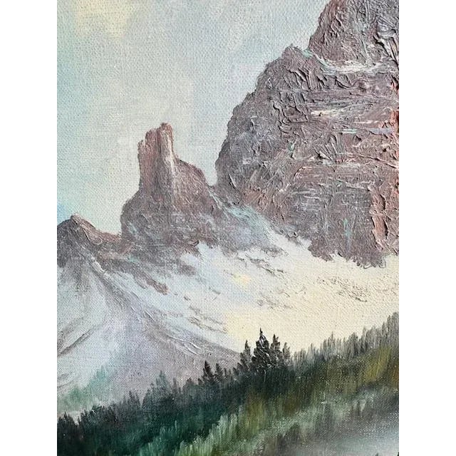 1930s Joachim Lemke Mountain Lake Landscape Oil Painting, Unframed For Sale - Image 4 of 6
