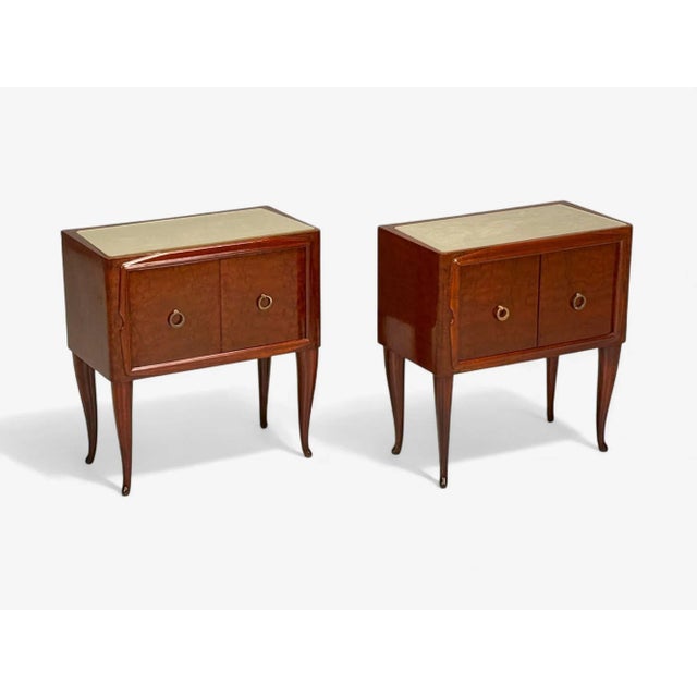 1960s Osvaldo Borsani Attr., Exotic Wood, Glass, Brass, Nightstands, Italy, 1960s, Pair For Sale - Image 5 of 15