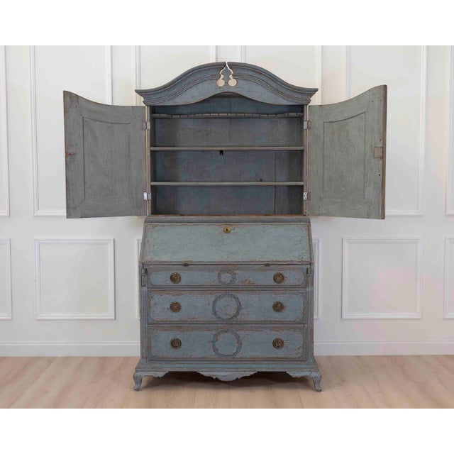 Mid-Century Modern Scandinavian 18th Century Blue-Painted Two-Part Bureau For Sale - Image 3 of 9