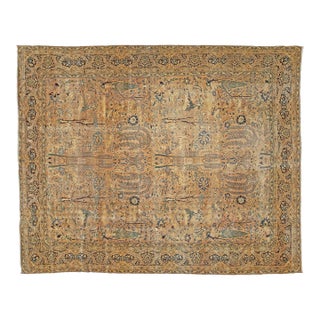 Antique Persian Kirman Botanic Handmade Wool Rug For Sale