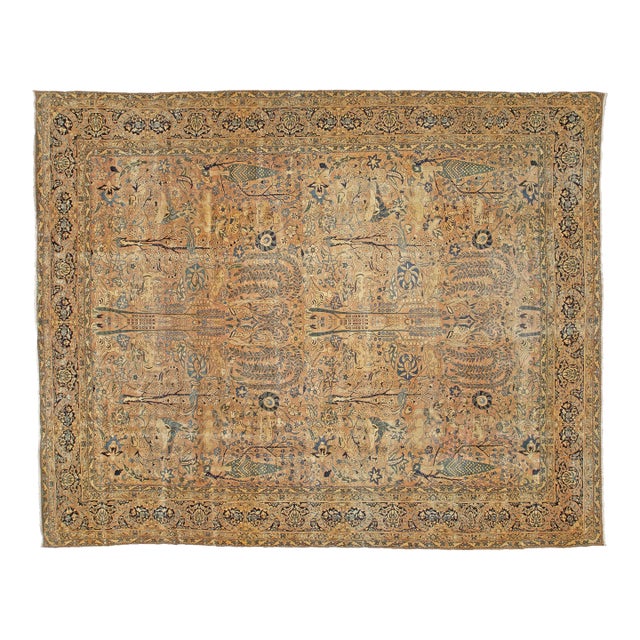 Antique Persian Kirman Botanic Handmade Wool Rug For Sale
