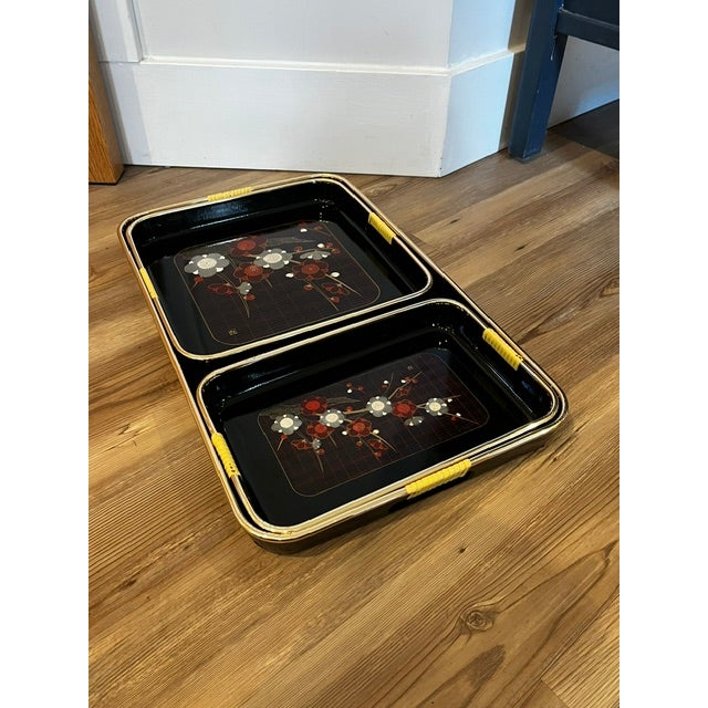 Vintage Japanese Black Lacquer Serving Trays For Sale - Image 12 of 12