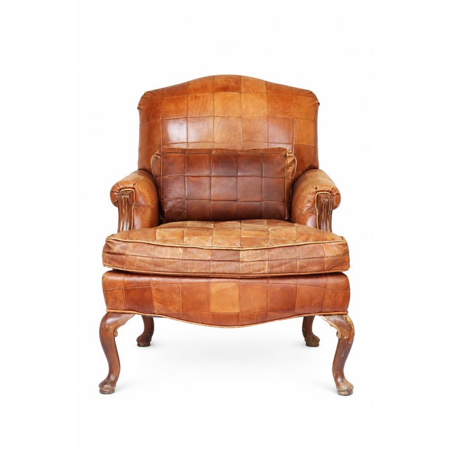 French Vintage French Style Leather Pathwork Chair For Sale - Image 3 of 12