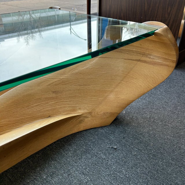 Tan Sculptural Wood + Glass Cocktail Table by Scott Jaster C1989 For Sale - Image 8 of 12