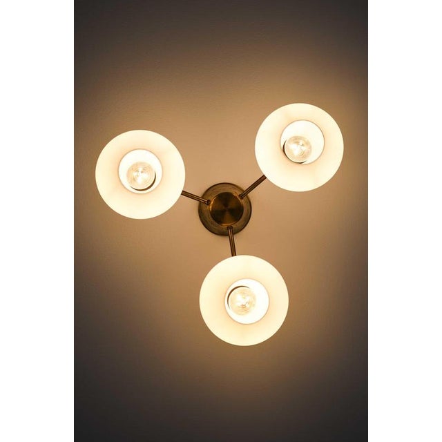 Metal Ceiling Lamp in Brass and Opaline Glass attributed to Hans Bergström, 1940s For Sale - Image 7 of 10