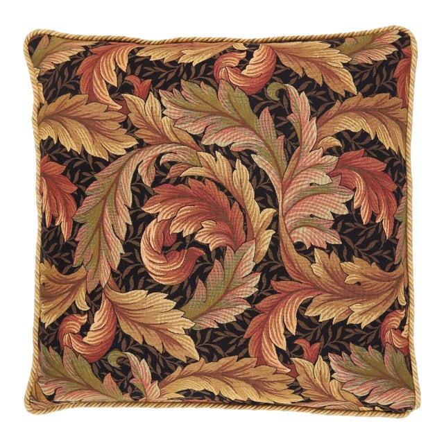 Acanthus & Lily Autumn Cushion With Gold Rope Cord With Feather Filler - 46x46cm (18"x18") For Sale