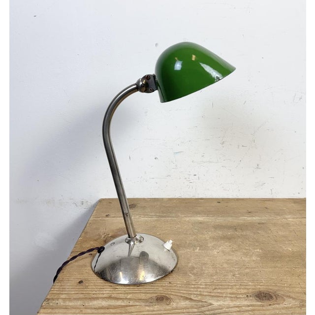 Vintage Green Enamel Banker's Table Lamp, 1950s For Sale - Image 10 of 18