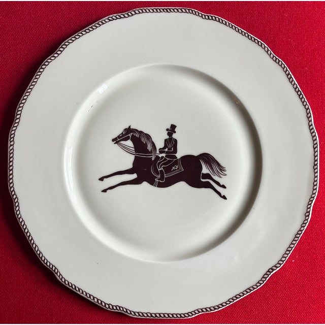 Large French Paris porcelain Art Deco charger plate decorated with an equestrian theme of horse and rider in the manner of...