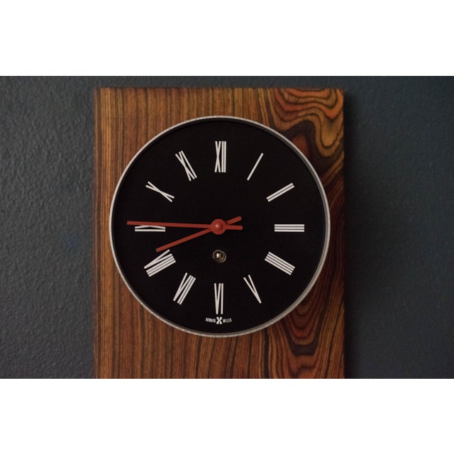 Howard Miller Mid Century Modern Zebrawood and Chrome Wall Clock by Howard Miller For Sale - Image 4 of 14