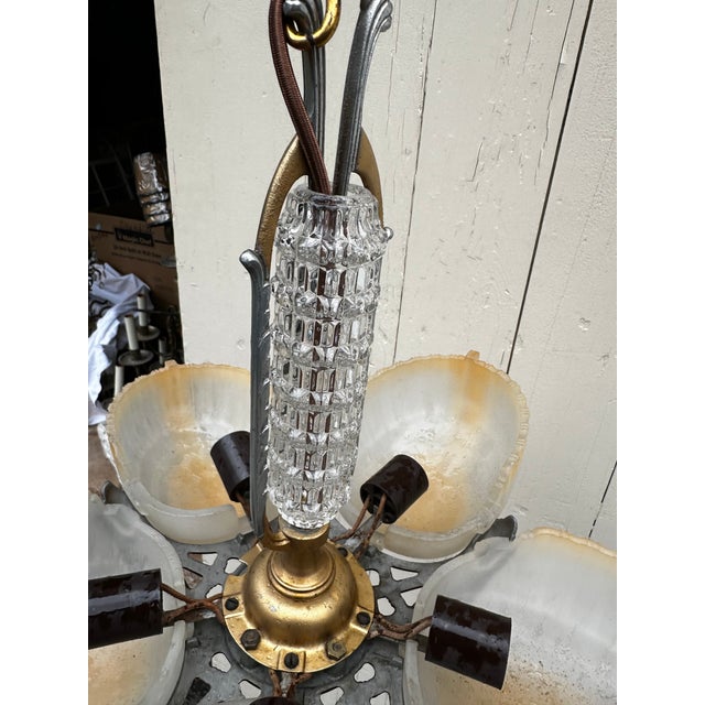 Metal Vintage Five Light Deco Markel Slipshade Fixture For Sale - Image 7 of 9