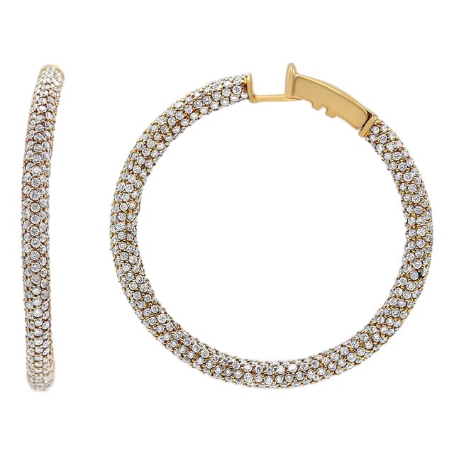 18K Rose Gold 6.90 Cttw Pave Set Diamond Inside Out Eternity Hoop Earrings (F-G Color, VS1-VS2 Clarity) For Sale