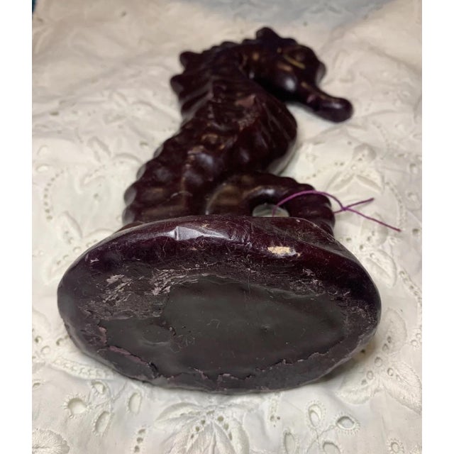 Purple Vintage Large Mid Century Solid Wax Seahorse Candle Dark Purple With Gold For Sale - Image 8 of 8