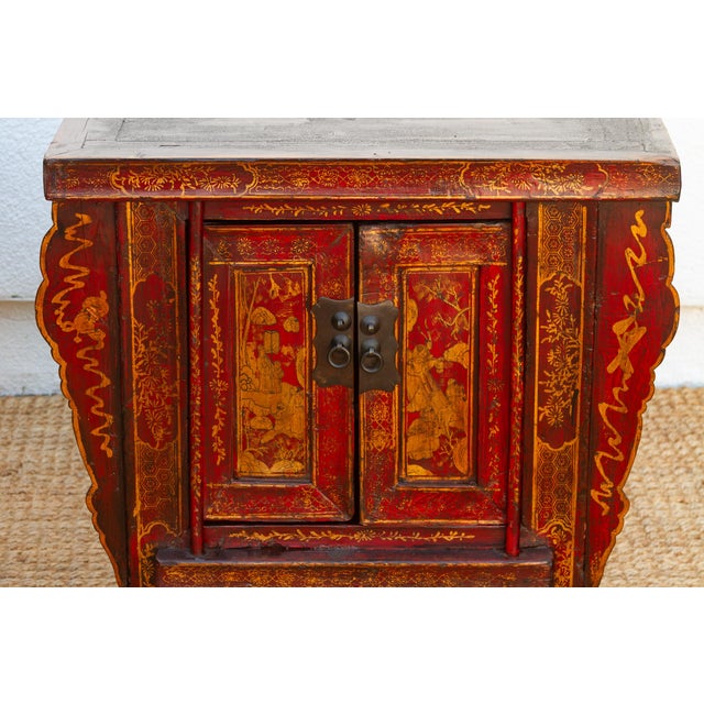Pair of Red & Gilt Chinoiserie Small Cabinets For Sale - Image 11 of 13