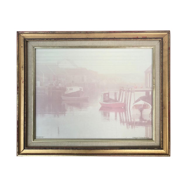 Wayne T Macdonald Vintage "Reverie" Foggy Marina Signed Photograph in Frame For Sale