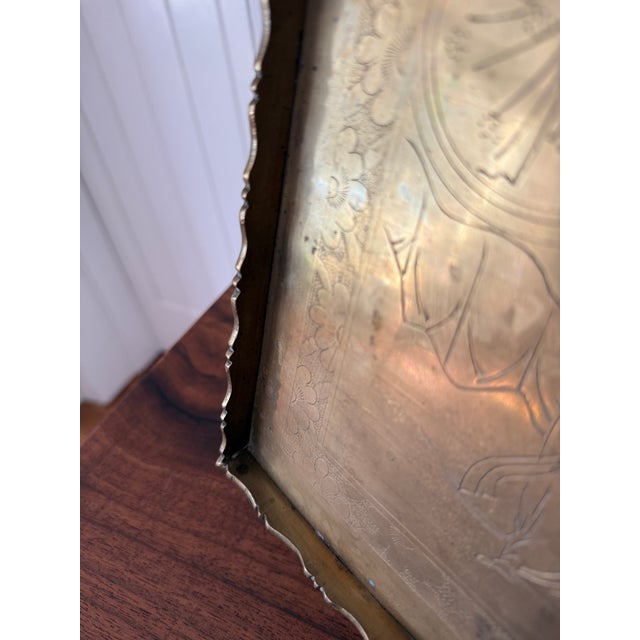 Antique Early 20th Century Engraved Chinese Brass Opium Tray With Scalloped Rim For Sale - Image 14 of 17