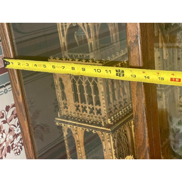 Victorian Large Antique Victorian Fretwork Clock Case Castle in Cabinet For Sale - Image 3 of 15