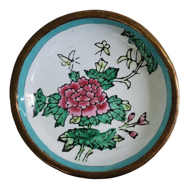 1920s Pink & Green Floral Cloisonne Dish For Sale
