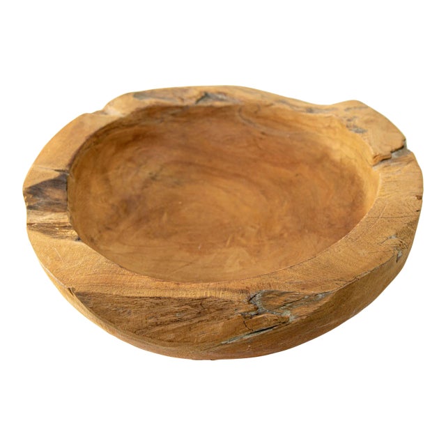 Vintage Organic Wood Root Bowl Natural Free Form Live Edge Sculptural Teak Bowl For Sale