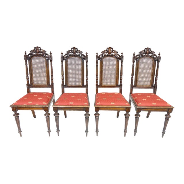 1930s Vintage Carved Dining Chairs - Set of 4 For Sale