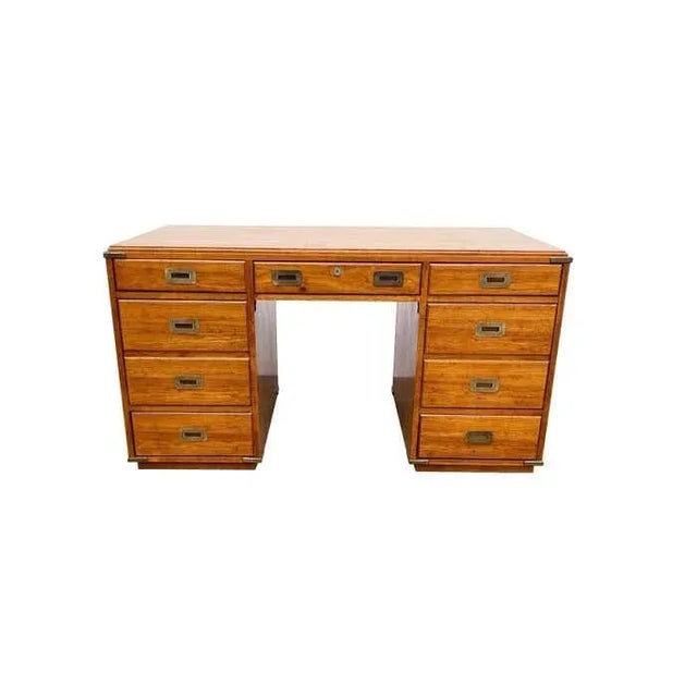 1970s National Mt. Airy Military Campaign Style Executive Desk For Sale In Dallas - Image 6 of 12