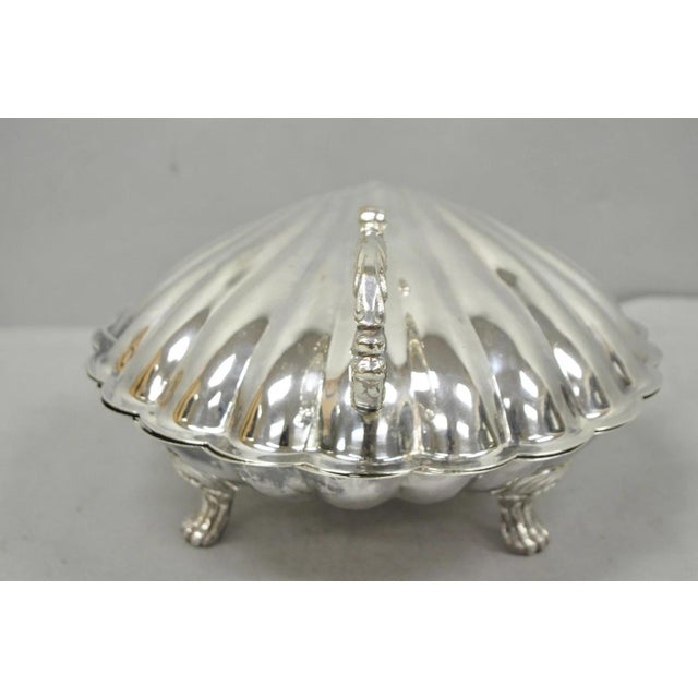 Vintage Regency Style Silver Plated Clam Shell Hinged Warmer With Floral Handle For Sale In Philadelphia - Image 6 of 16