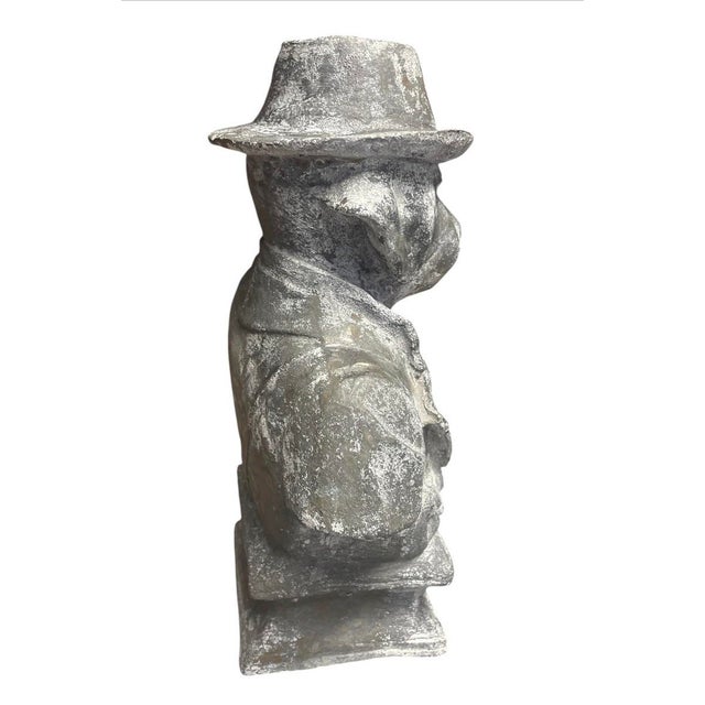 Vintage Anthropomorphic Cast Iron Dog Bust in Fedora and Overcoat For Sale In West Palm - Image 6 of 12