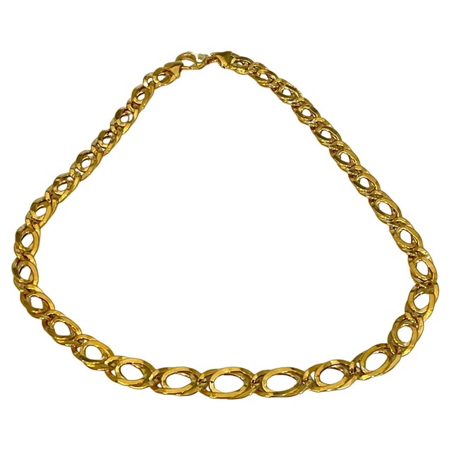 Vintage 18 Karat Yellow Gold Hammered Double Oval Graduating Link 17" NECKLACE 12 MM wide in the middle and graduating to...