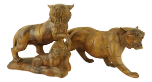 Italian Artist, Large Art Deco Maternity with Tigers Sculptures, Early 1900s, Cherry Wood, Set of 2