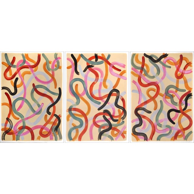 2022 "Warm Pastel Tones" Abstract Triptych Acrylic Painting on Watercolor Paper by Natalia Roman - Set of 3 For Sale - Image 10 of 10