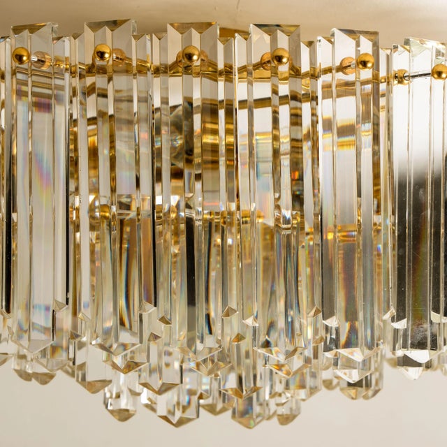 Large Faceted Prims and Gild Brass Flush Mount by J.T. Kalmar, 1970s For Sale - Image 14 of 16