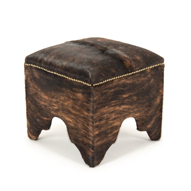 Farmhouse Cowhide Cube Stool in Dark Brown Brindle For Sale - Image 3 of 3